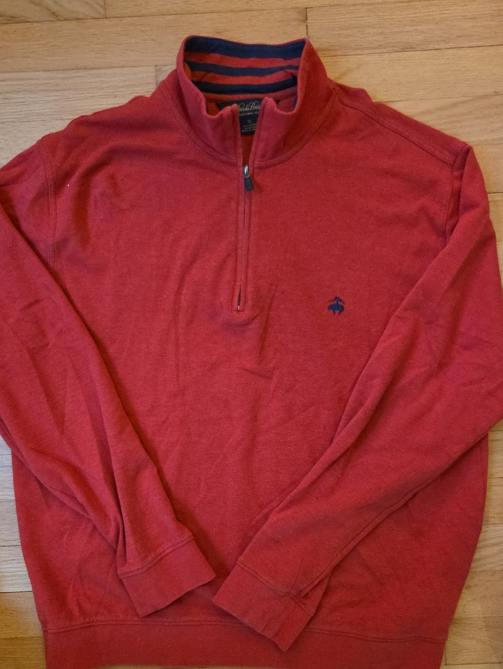Brooks Brothers Red Stripe Inner Collar Pique Quarter Zip Pullover Sweater XL